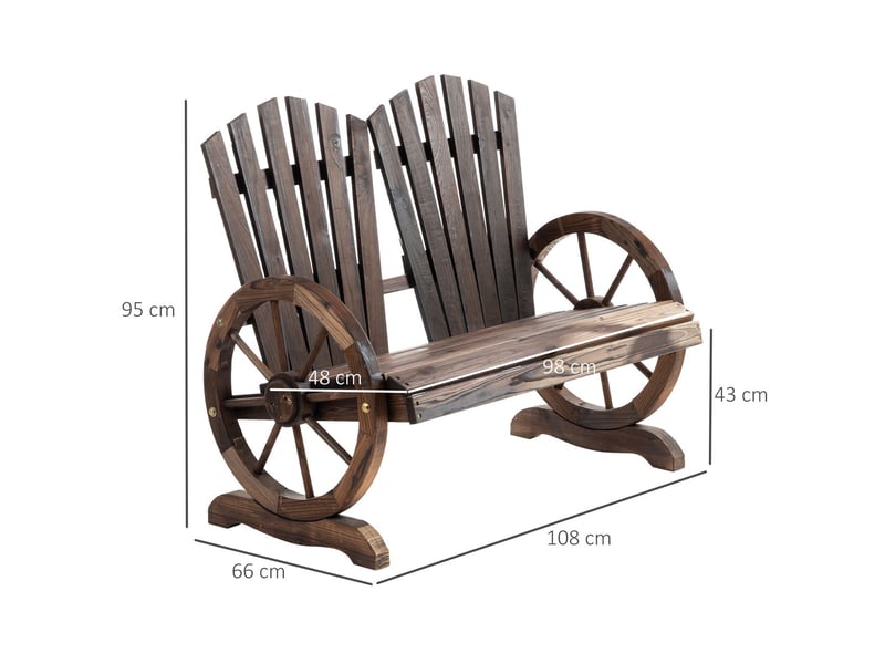  Banc de jardin 110x70x100, banc d'extérieur 2 places avec accoudoirs, bois massif de sapin, brun foncé rustique  - Conforama B