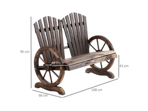 Banc de jardin 110x70x100, banc d'extérieur 2 places avec accoudoirs, bois massif de sapin, brun foncé rustique