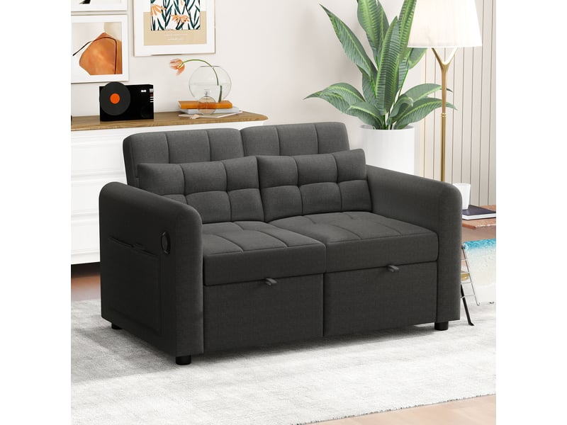 Canapé convertible 3-en-1 2 places avec dossier réglable, canapé-lit avec port usb, poches aux accoudoirs, coussins, salon, chambre, appartement Seren Glow - Conforama D