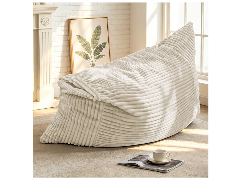 Grande fauteuil pouf convertible 180x125 cm pour la détente, sans assemblage, assise moelleuse, tissu côtelé blanc - Conforama B