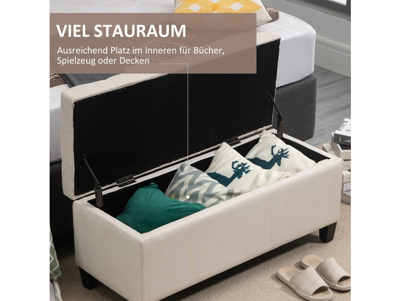  Banc coffre 100x40x44 cm, banc de lit, pieds antidérapants, assise confortable, polyester et métal, pour salon, blanc  - Conforama D
