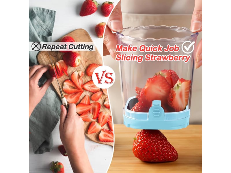  Trancheuse à fruits, fraise, coupe-banane, coupe-raisins, coupe-œufs, lames amovibles, trancheuse à fruits avec plaque de pression, ustensile  - Conforama C
