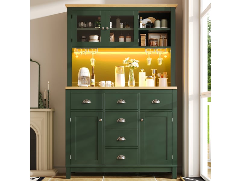  Buffet de cuisine haut avec 4 portes, tiroirs et étagères, éclairage led pilotable pour cuisine 104 × 40 × 180 cm  - Conforama C