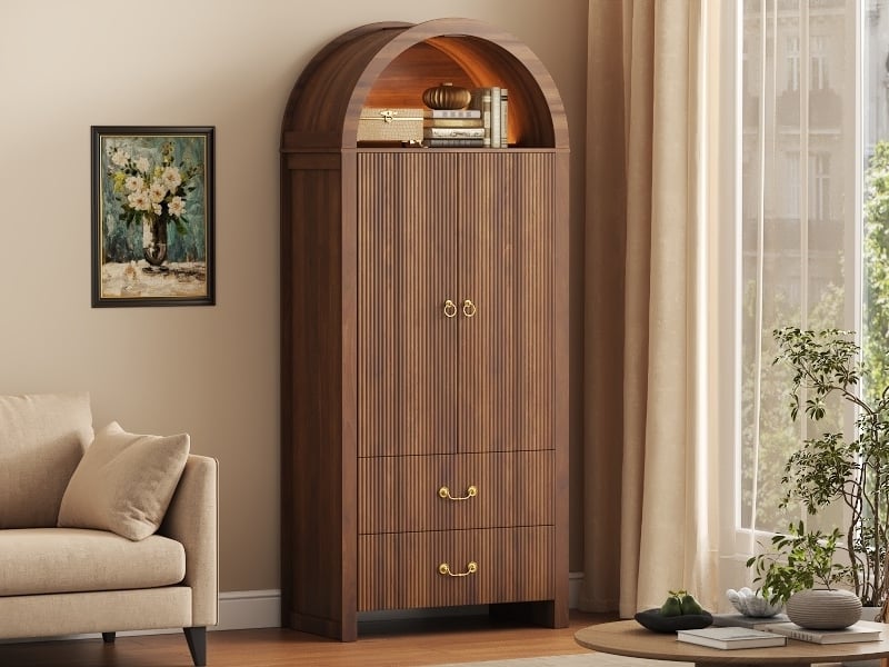  Armoire — effet noyer — 76 × 38 × 180 cm — 2 portes et 2 tiroirs  - Conforama B