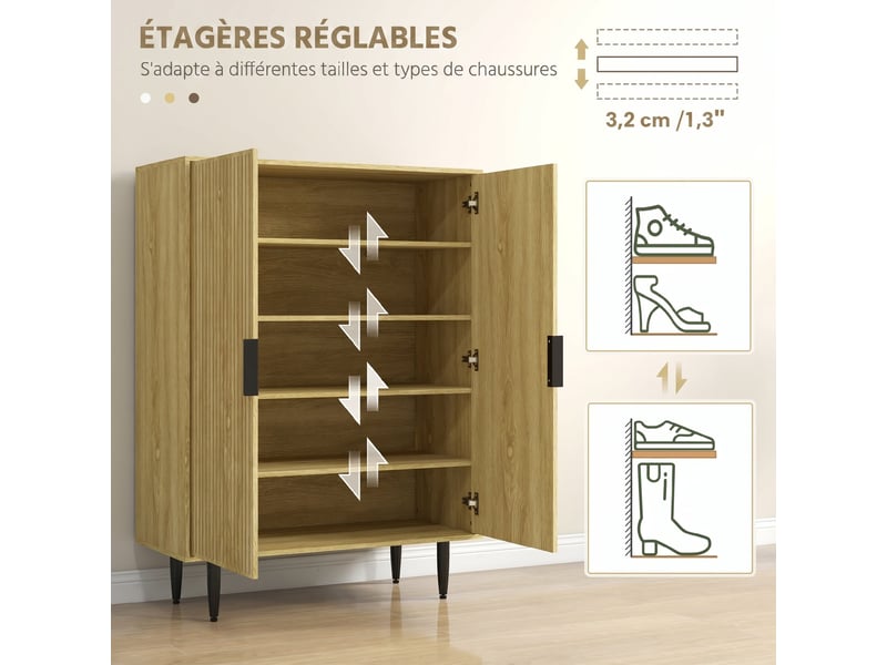  Meuble à chaussures 2 portes 5 niveaux 15 paires coloris chêne 80 x 38 x 110 cm  - Conforama E