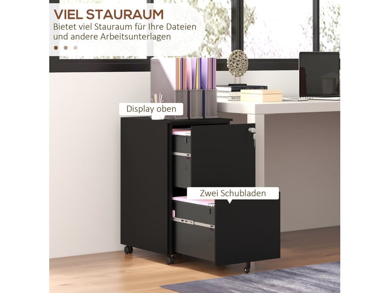  Caisson mobile 37 x 43,5 x 67,5 cm noir en acier, 2 tiroirs verrouillables, bureau et télétravail  - Conforama D