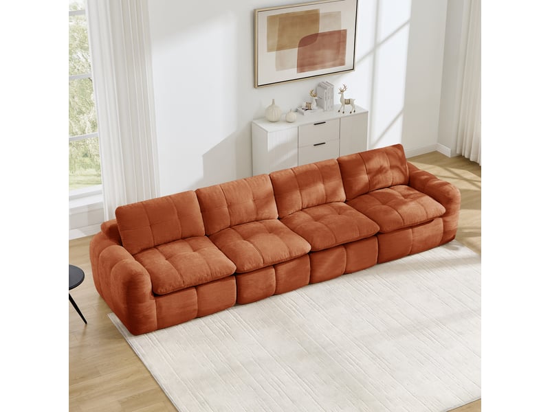  Canapé droit modulable 4 places en chenille orange – 334 x 97 x 68 cm Fay Lum - Conforama D