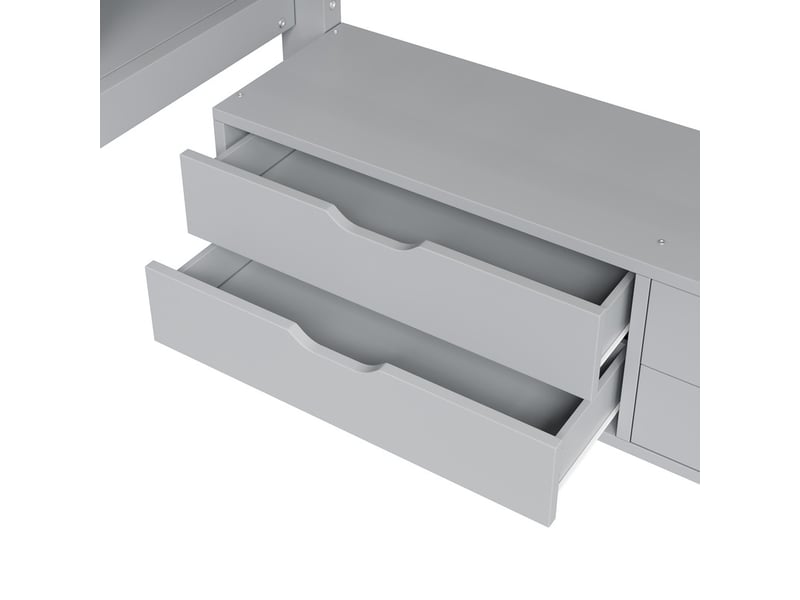  Lit mezzanine 140x200cm avec 6 tiroirs, grand espace de rangement sous le lit et escalier avec rangements intégrés, gris  - Conforama E