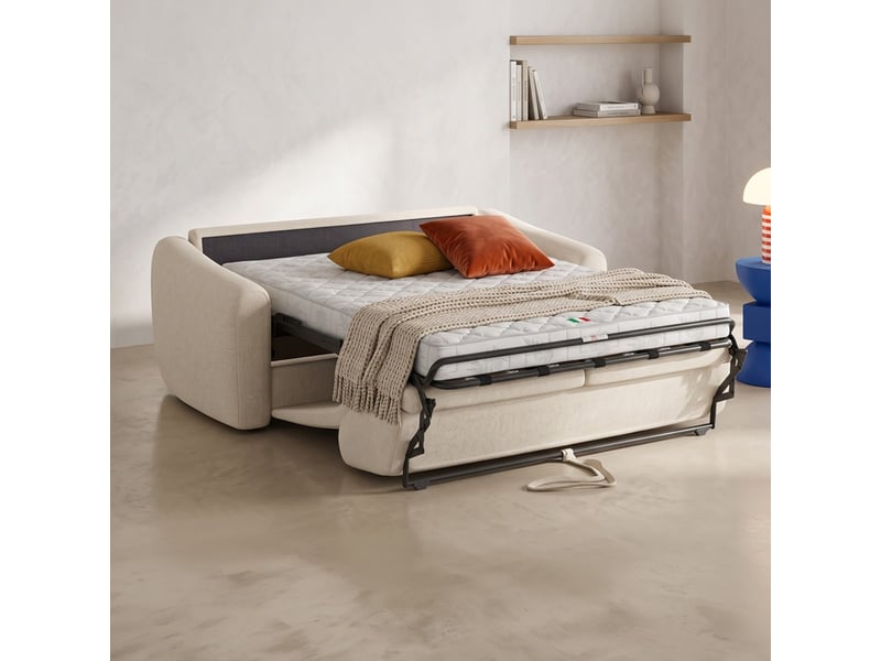  Canapé droit convertible 3 places en tissu chenille beige - ouverture express - suzie Suzie - Conforama C