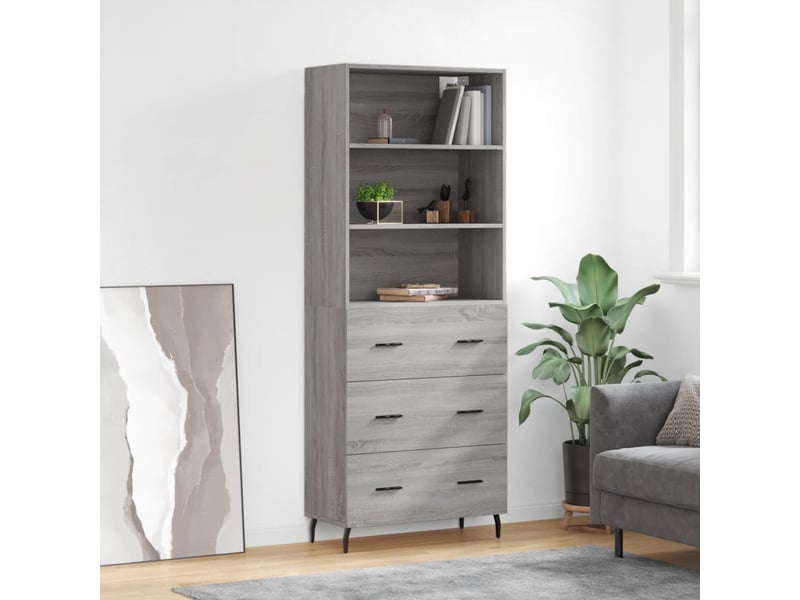  Buffet haut - bahut - meuble de rangement sonoma gris 69,5x34x180 cm bois d'ingénierie  - Conforama B