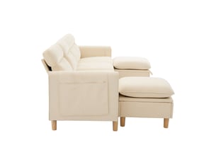 Canapé d'angle, canapé modulable, 4 places, en chenille, beige, adapté à l'espace de vie, pour salon