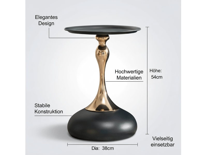  Table d'appoint ronde 38x38x54 cm moderne métal noir et doré  - Conforama C