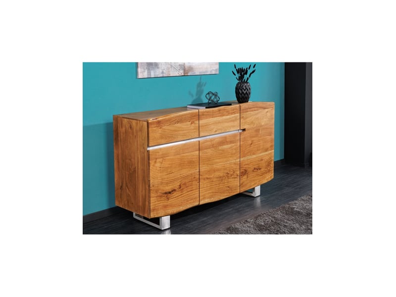  Buffet arkaya 135 cm en bois massif d'acacia verni – 3 portes, 2 tiroirs et pieds acier  - Conforama B