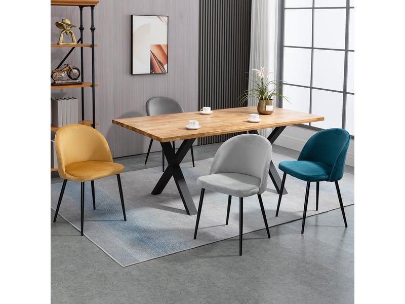  Lot de 4 chaises salle à manger chaise de cuisine scandinave chaise en velours rembourrée avec pieds effilés en métal, pour salon, salle à manger, multicolore  - Conforama A
