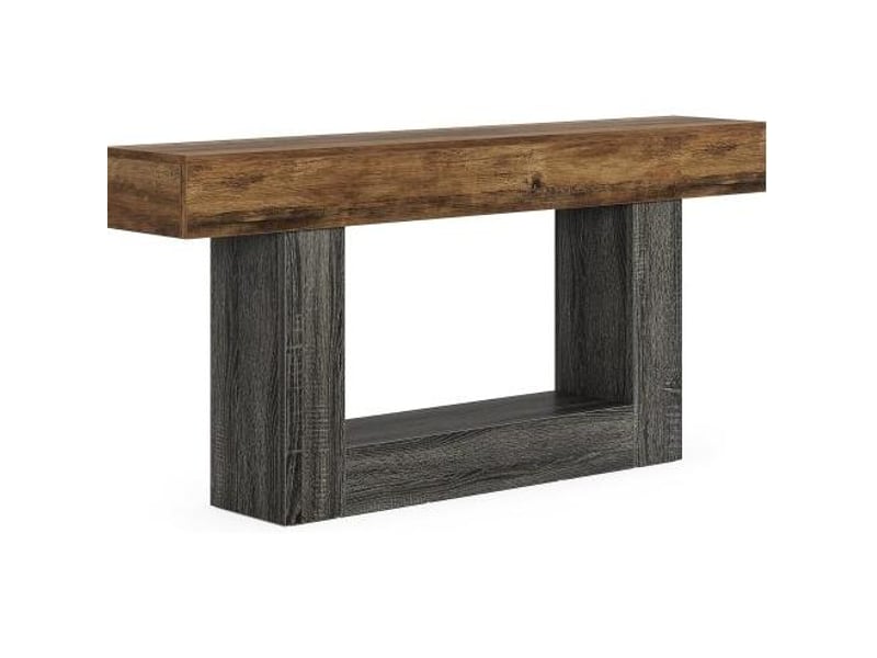  Console avec étagère inférieure et base en u, style campagne, pour salon, en mdf, gris rustique, 160 cm  - Conforama A