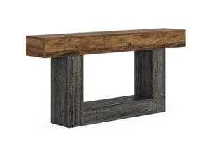 Console avec étagère inférieure et base en u, style campagne, pour salon, en mdf, gris rustique, 160 cm