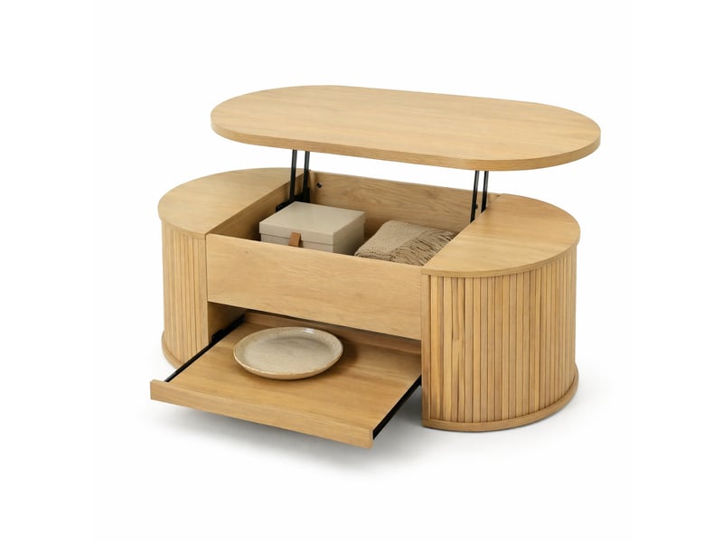  Table basse relevable avec rangement et étagère coulissante pour salon en mdf 110×55,5×40 cm naturel  - Conforama A