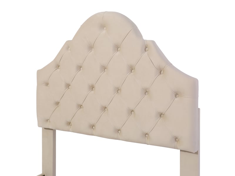 Lit enfant 90x200 cm avec sommier à lattes et tête de lit réglable en hauteur, lit simple, sommier à lattes en bois, montage facile, velours, beige - Conforama R