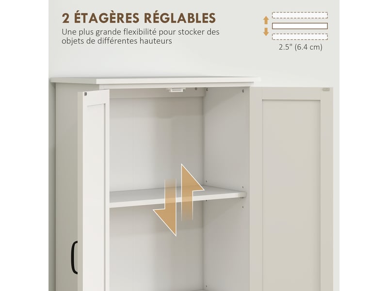  Buffet de cuisine armoire de cuisine contemporaine multi-rangements 2 placards 3 étagères mdf blanc panneaux particules  - Conforama R