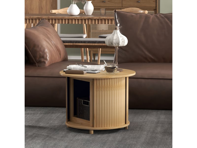  Table basse ronde avec rangement caché en bambou ø60 x 45 cm cravdom  - Conforama D