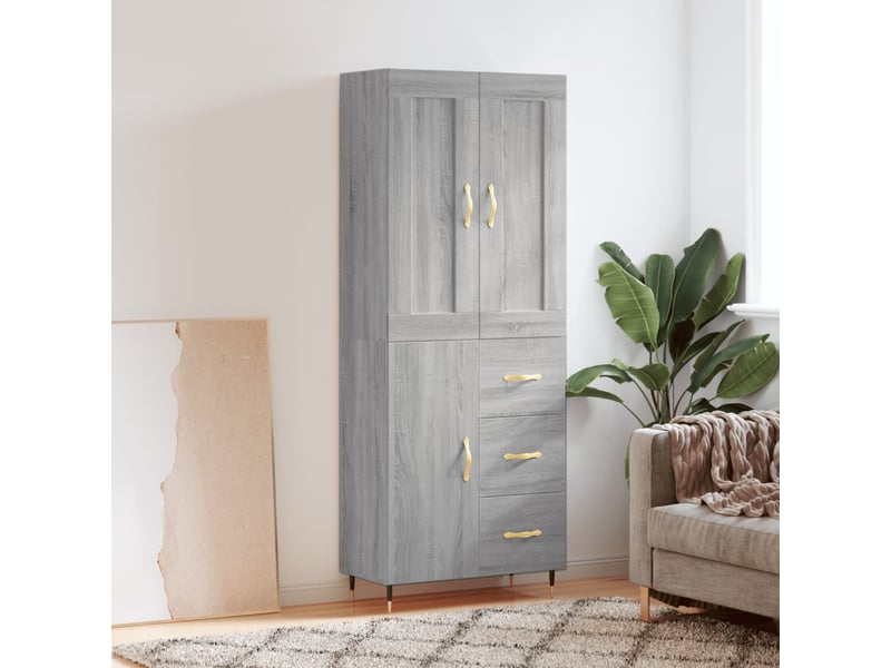  Buffet haut - bahut - meuble de rangement sonoma gris 69,5x34x180 cm bois d'ingénierie  - Conforama B