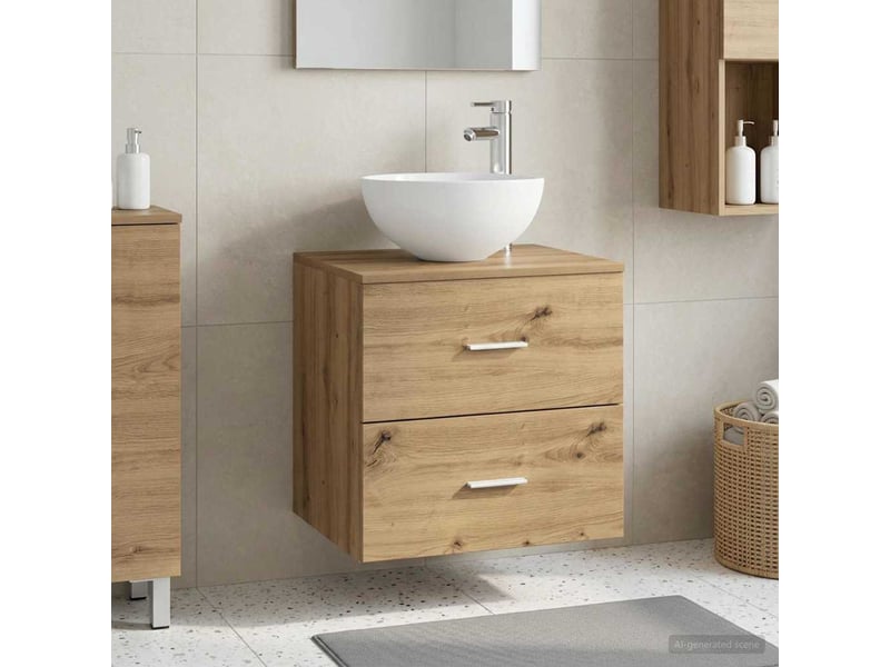  Meuble lavabo mural, meuble de rangement chêne artisanal 49.5x35x63 cm  - Conforama B