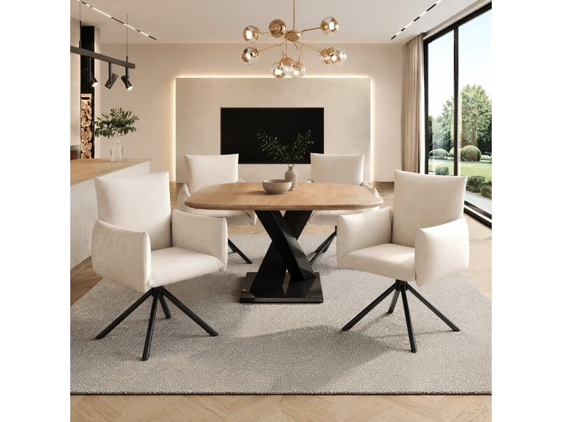  Lot de 4 chaises de salle à manger pivotantes 360° en velours beige  - Conforama D