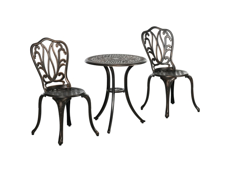  Ensemble salon de jardin 2 places 2 chaises + table ronde style charme rétro en fonte d'aluminium, bronze  - Conforama B