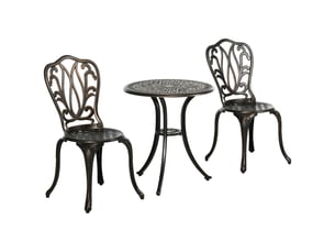 Ensemble salon de jardin 2 places 2 chaises + table ronde style charme rétro en fonte d'aluminium, bronze