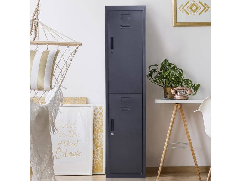  Armoire à casiers à 4 niveaux, casier vestiaire métallique avec 2 portes verrouillables à 2 clés, noir, 38x46x180cm  - Conforama D