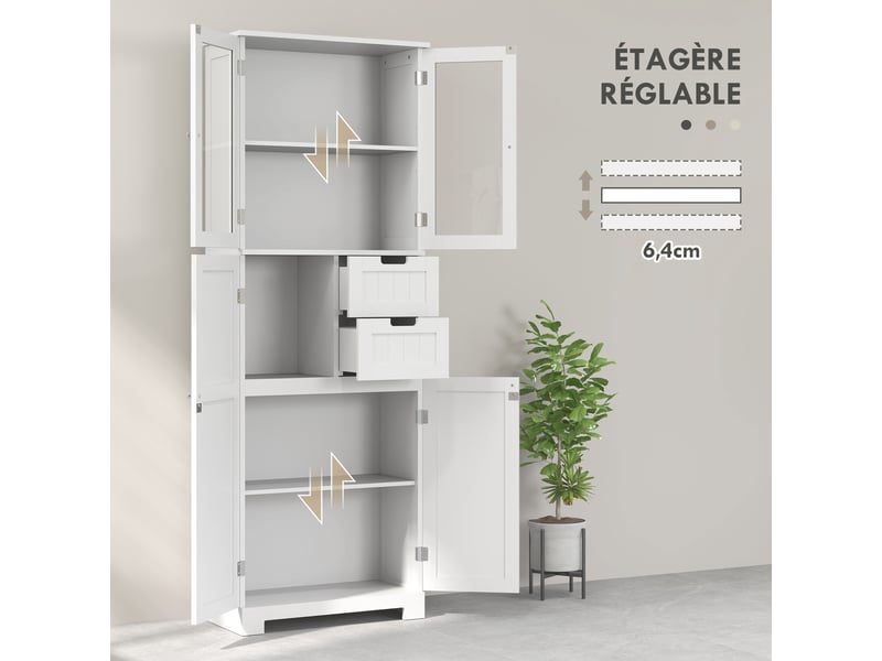  Meuble de salle de bain haut 4 portes et 2 tiroirs blanc 60 x 30 x 170 cm  - Conforama E