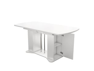 Table à manger extensible 120160 x 80 cm, 4–6 personnes, rangement intégré, pieds métal argentés, blanc