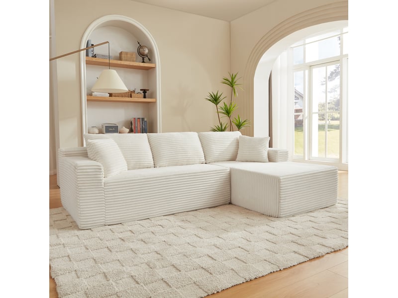  Canapé d'angle modulaire convertible avec dossier amovible et mousse à mémoire, blanc  - Conforama C