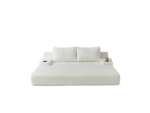 Canapé 2 places convertible - 180x170x62cm - canapé lit pliant 2 en 1 velours côtelé, porte-gobelets, poches - blanc