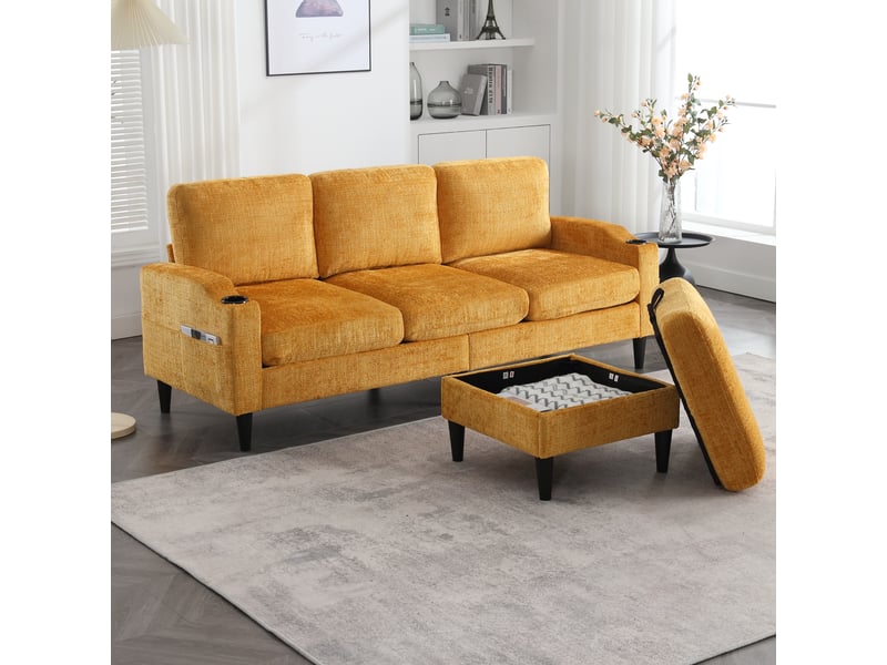  Canapé d'angle réversible fixe 4 places tissu jaune canapé d'angle jaune - Conforama E