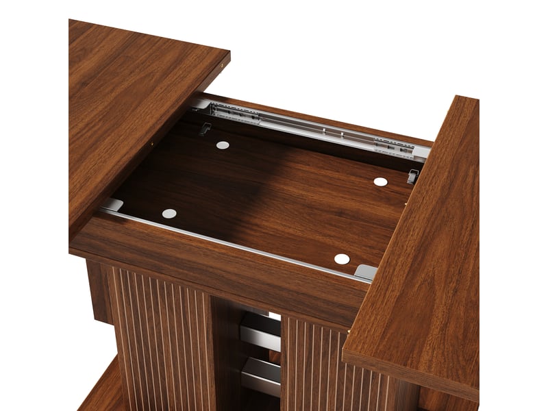  Table à manger rectangulaire extensible 120-160x80x75cm pour 4 à 6 personnes, double piètement à lattes verticales, rangements des 2 côtés, marron foncé evarich - Conforama D