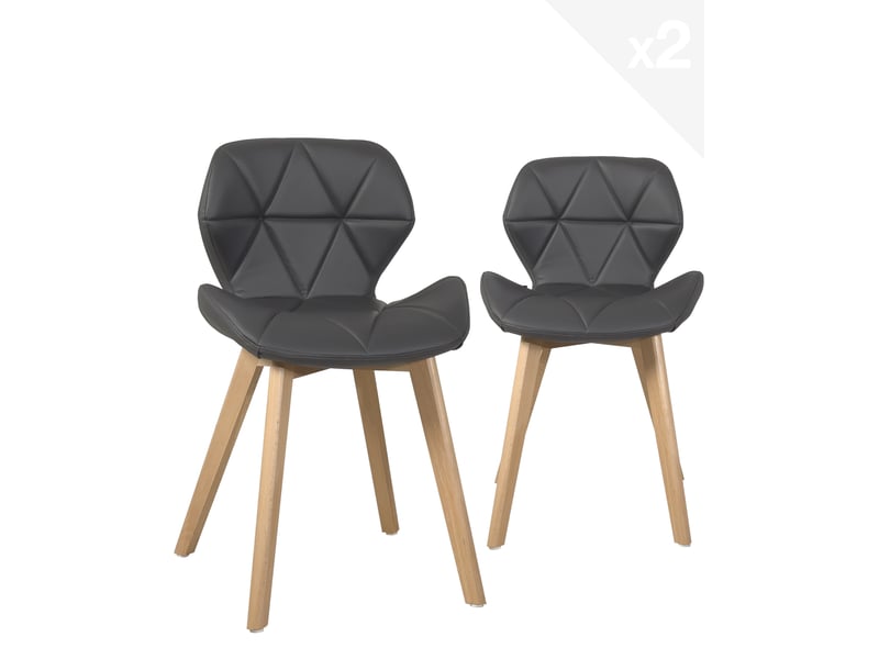  Lot de 2 chaises scandinaves fati en simili cuir matelassé gris foncé avec pieds bois  - Conforama A