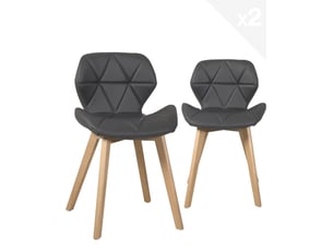 Lot de 2 chaises scandinaves fati en simili cuir matelassé gris foncé avec pieds bois