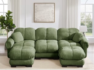 Canapé modulable en u 3 places, avec 2 poufs mobiles, 260 x 149 x 90 cm, chenille vert