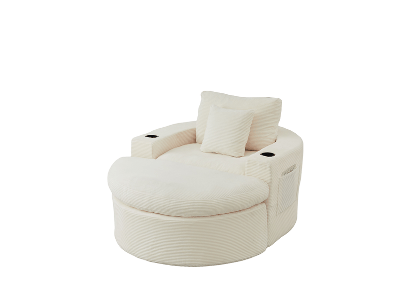  Fauteuil lounge modenvie avec repose-pieds modulable velours côtelé beige  - Conforama A