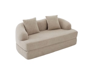 Canapé convertible 2 places en chenille – canapé-lit pliable avec coussins, assise confortable, mousse haute résilience, structure robuste – beige