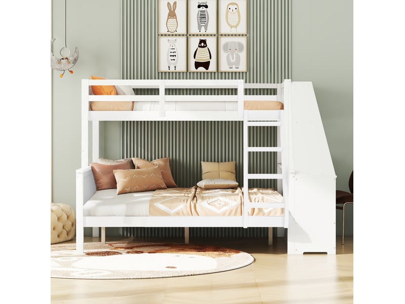  Lit superposé enfant 90x200 cm et 140x200 cm avec bureau et tiroirs blanc  - Conforama D