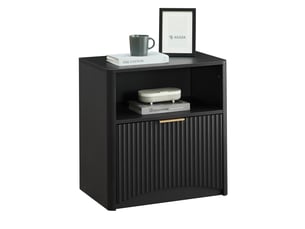 Table de chevet 58x38x60 cm, tiroir ouvert, rangement, chevet moderne, table d’appoint, chambre salon, aggloméré, noir