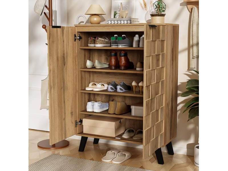 Meuble à chaussures 80,5x35x109,5 cm avec 4 étagères réglables, effet bois - Conforama D
