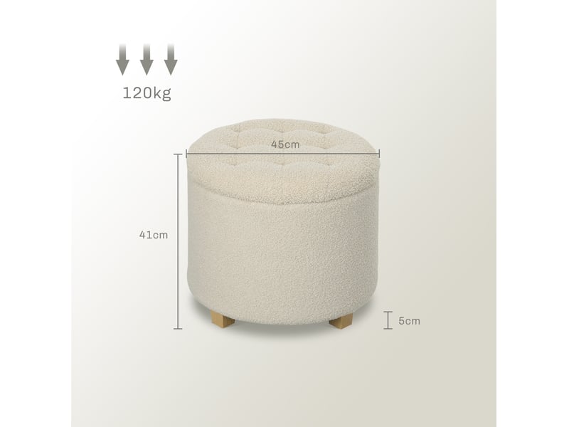  Pouf de rangement 45x45x41 cm avec couvercle bois blanc crème  - Conforama E