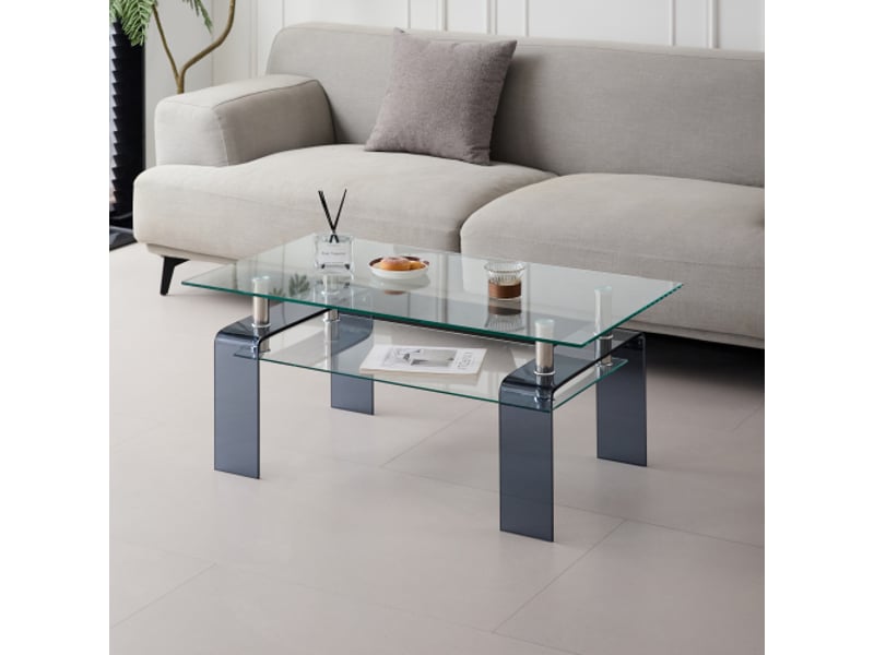  Table basse en verre trempé transparent – pieds gris, design moderne pour salon  - Conforama D