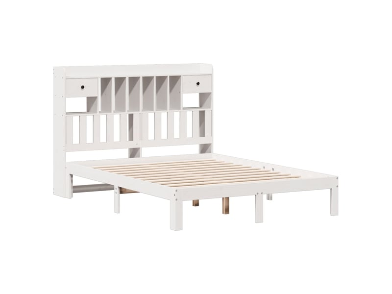  Lit double- lit adulte -  lit bibliothèque sans matelas blanc 140x200 cm bois pin massif  - Conforama B