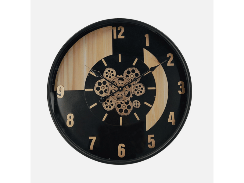 Horloge murale fabrilamp parma 59 x 59 cm noirhêtredoré engrenages mobiles 215410009 - Conforama E