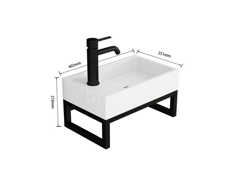  Lavabo mural mini 40x25x21 cm avec cadre métallique blanc mat  - Conforama A