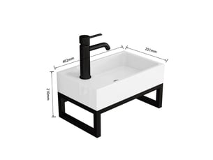 Lavabo mural mini 40x25x21 cm avec cadre métallique blanc mat